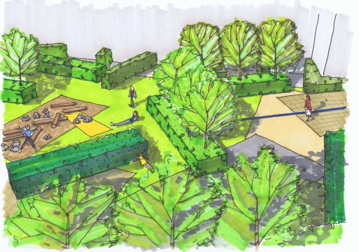 Davis Landscape Architects Ruckholt Road London Residential Landscape Architect Hand Sketch Visualisation