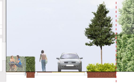 0404 Davis Landscape Architecture Former Honda Garage Southall Ealing London Residential Landscape Architect Design Detailed Planning Rendered Shared Carriageway Section